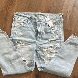 American Eagle Outfitters Women's Light Blue Distressed Jeans